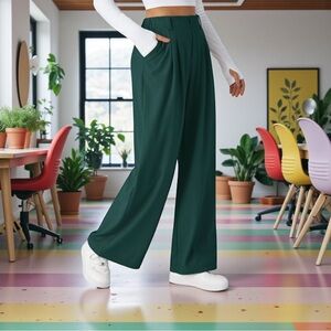 HALARA Flex High Waisted Wide Leg Waffle Work Pant in Forest Biome S Petite